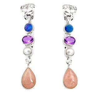 Morganite, Pearl, Doublet Opal & Amethyst Sterling Silver Dangle Earring